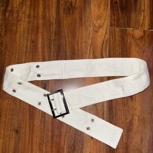 White Canvas Waist Belt with Silver Buckle